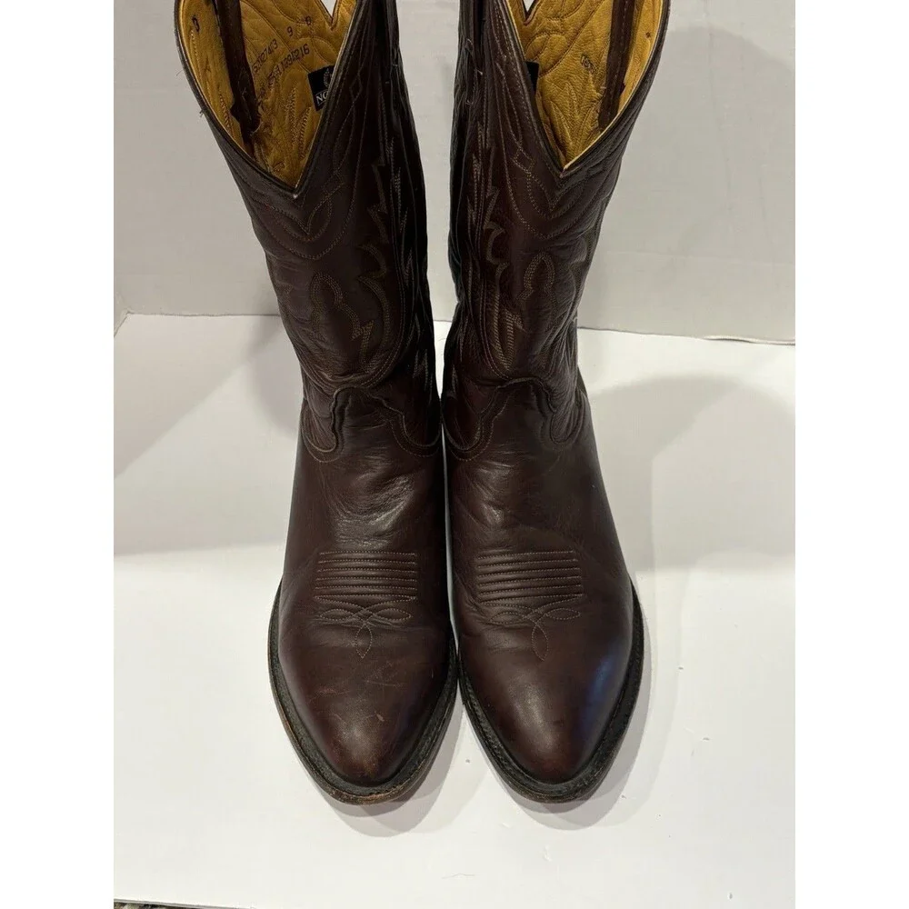 Nocona Brown Leather Western Cowboy Boots Men’s Size 9 D Made in USA Vintage